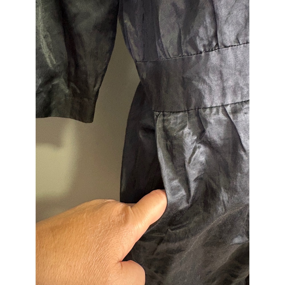 Eileen Fisher Steel Satin Coat S Black Metallic Ruffle Collar Lightweight Shiny - Picture 2 of 9